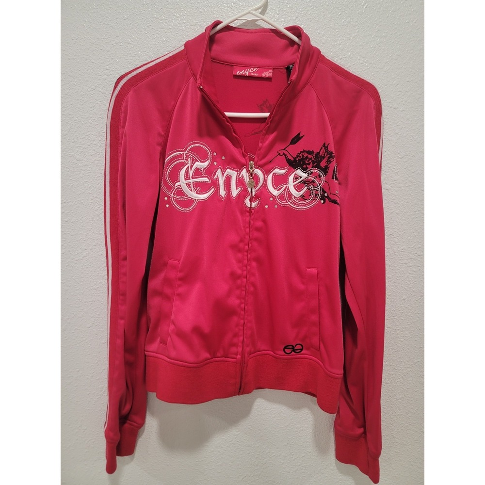 Y2K womans work out jacket by Enyce Jeans vintage embroidered front & back Large